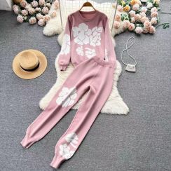 4 sets Daily Street Women Casual Flower Jacquard Pant Set