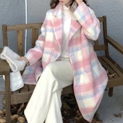 Length Plaid Coat Jacket