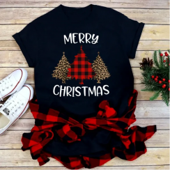 3 Pairs Short Sleeve Printing Casual Christmas Tree Letter T-Shirts