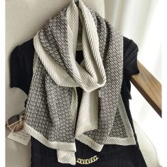 2 pcs Women Vintage Style Color Block Cotton And Linen Scarf