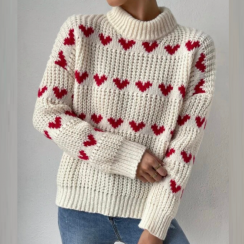 2 Pcs Long Sleeve Rib-Knit Casual Heart Shape Sweaters