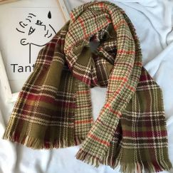 6 pcs Women Streetwear Plaid Imitation Cashmere Tassel Scarf